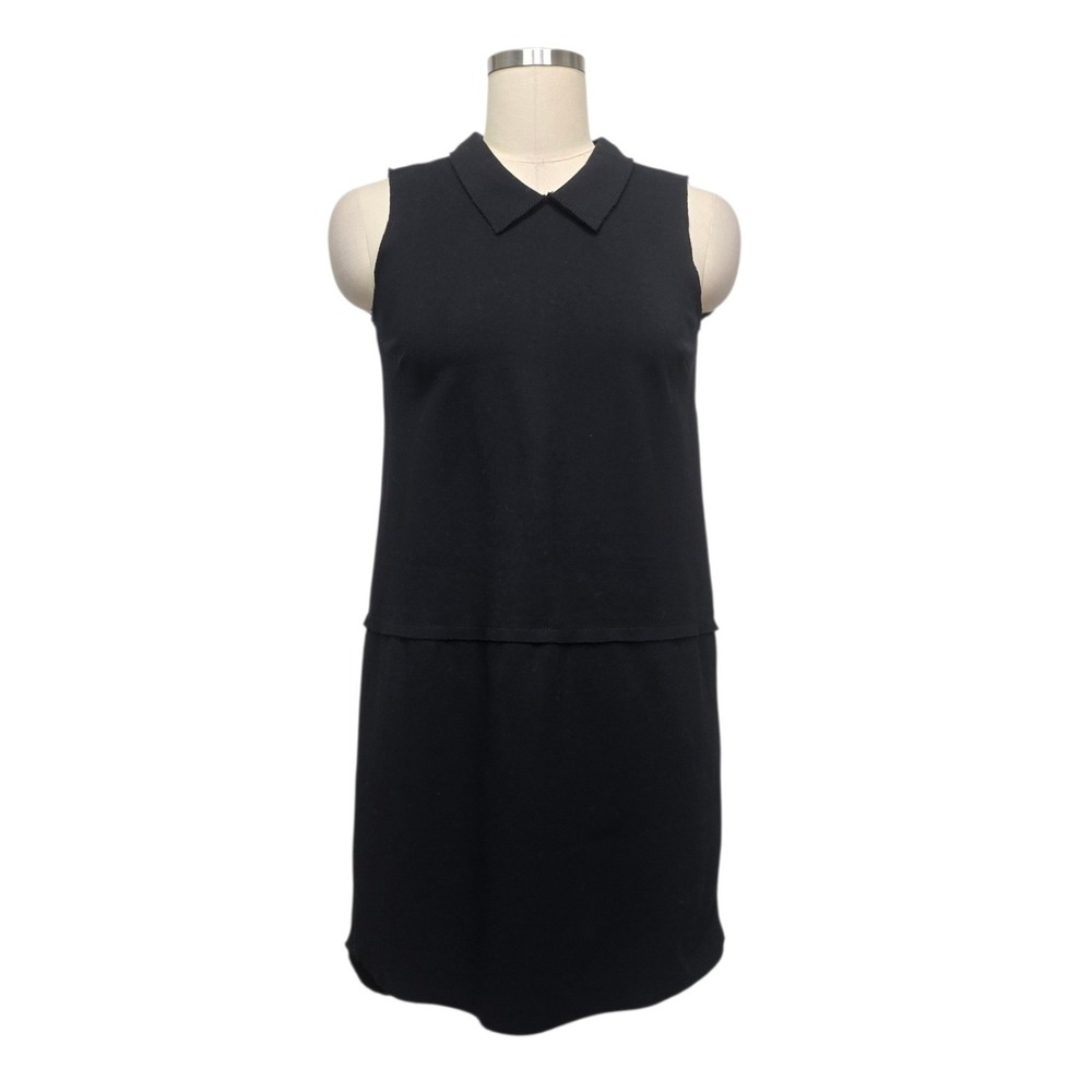 Madewell Black Sleeveless Collared Shift Dress XS Mini Layered Look Workwear‎